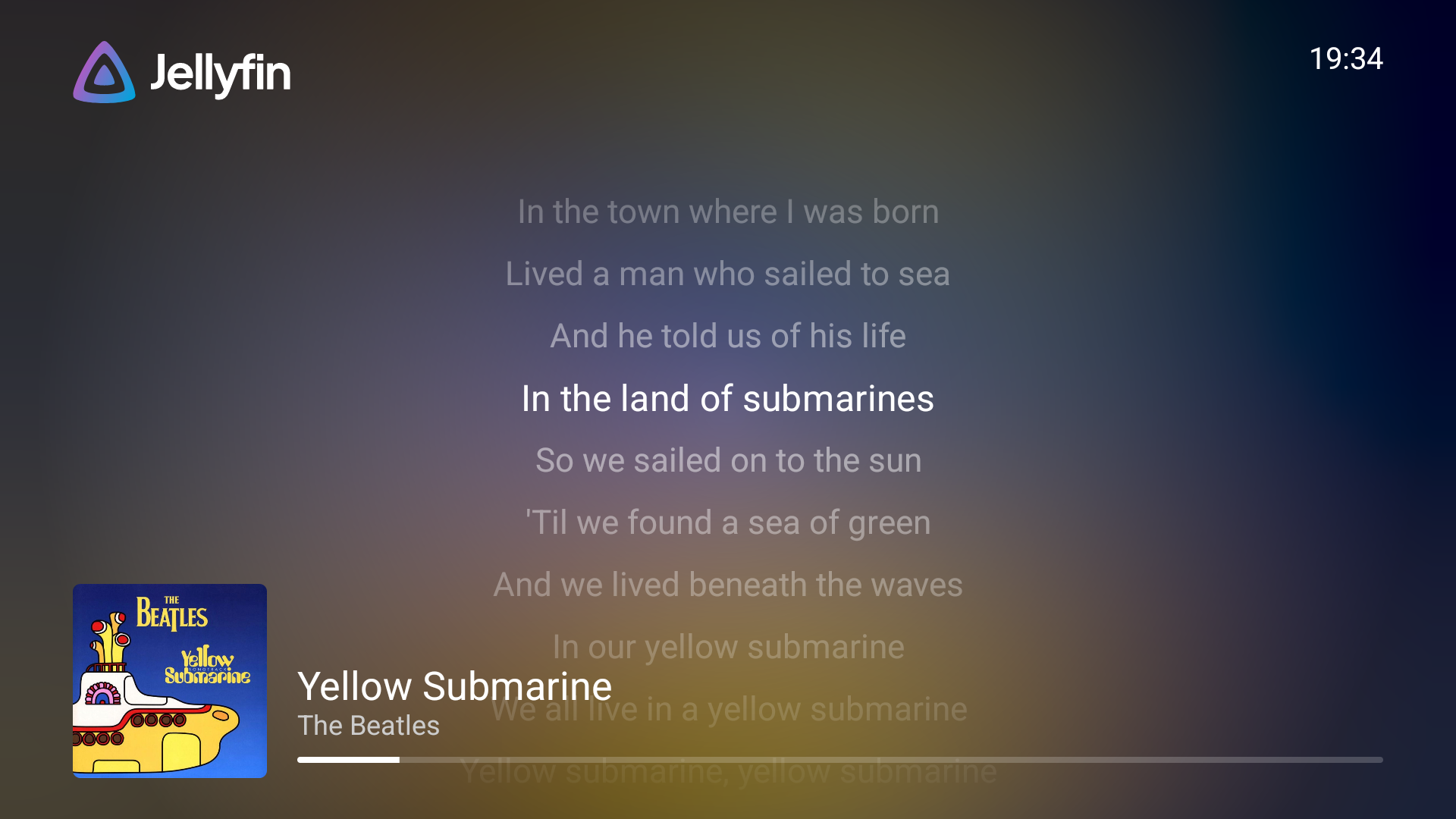 Screensaver showing lyrics for the playing song